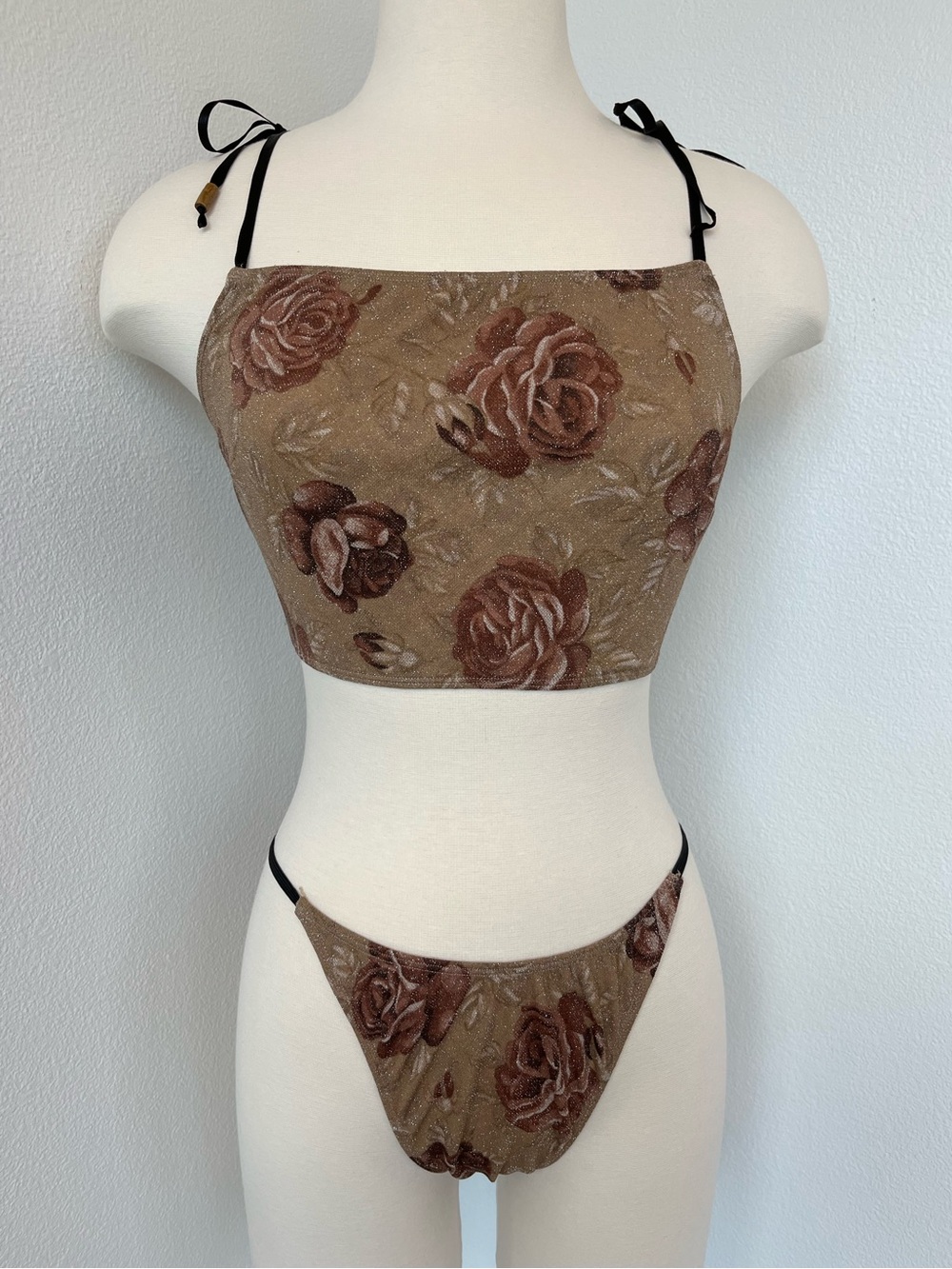 Her Pony The Label Brown Sparkly Floral Two-Piece Set